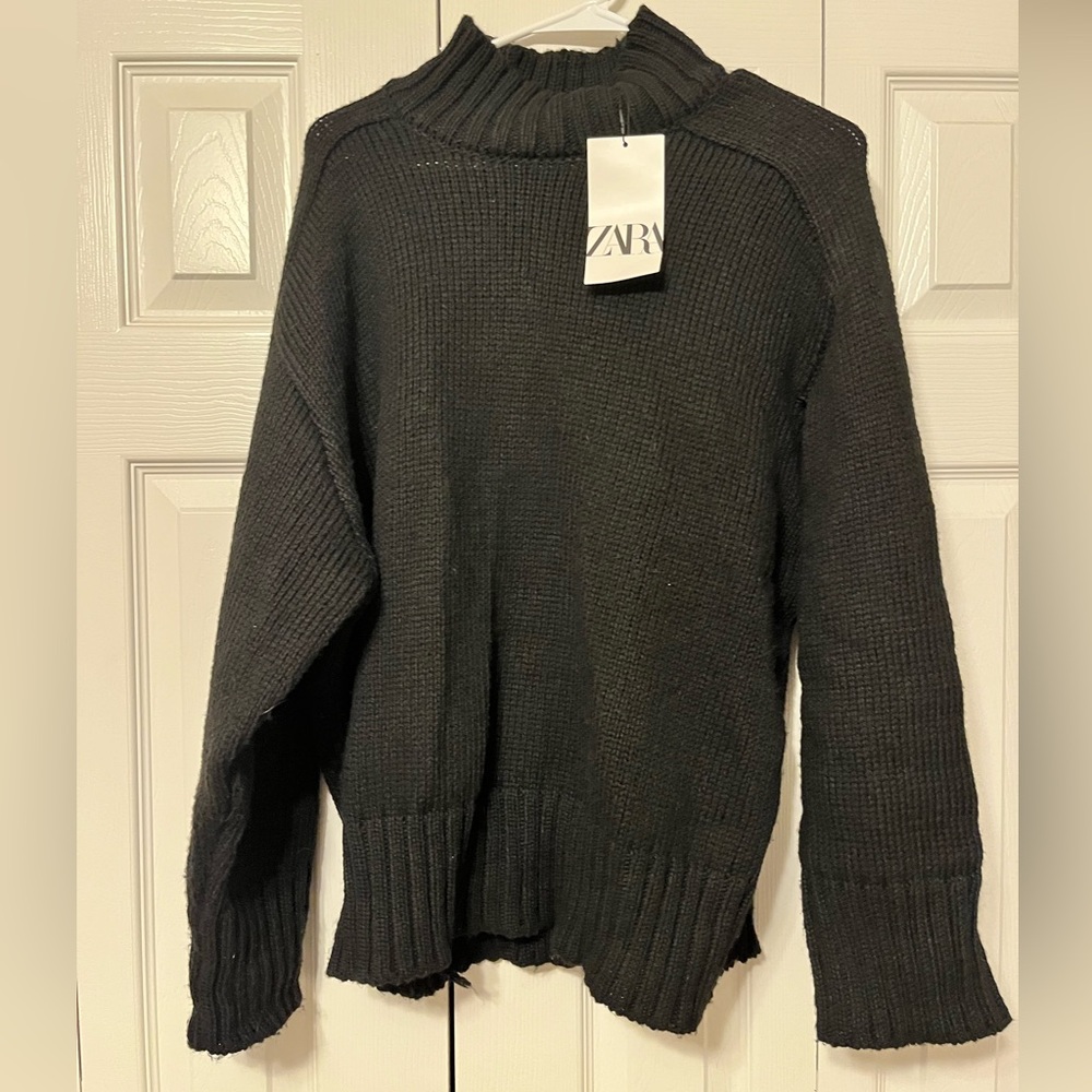 NWT Zara Black Mock Neck Knit Sweater